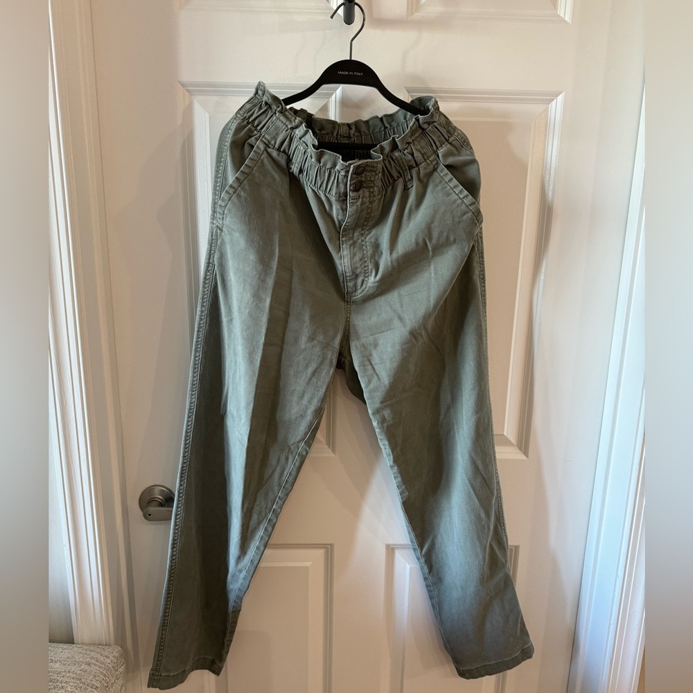 Green straight jeans with stretchy waistband